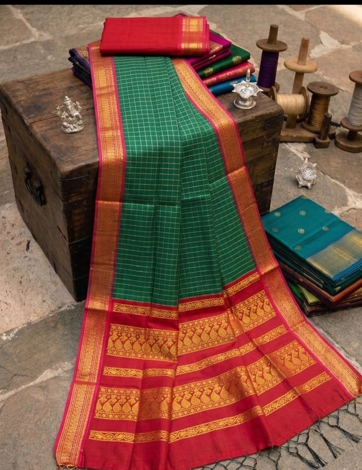 Korvai Heritage Checked Handloom Cotton Saree